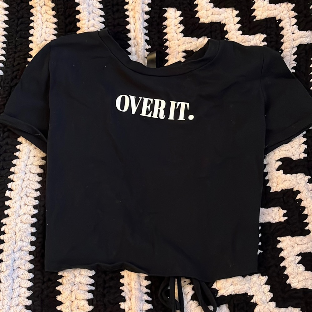 cropped “over it” shirt with open back